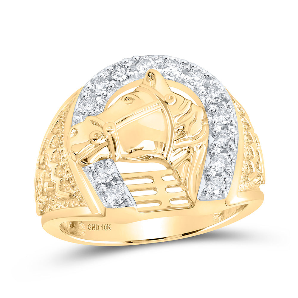 10kt Yellow Gold Mens Round Diamond Horseshoe Ring 1/2 Cttw