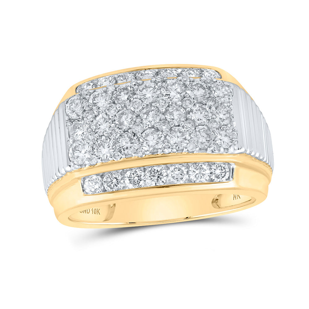 10kt Yellow Gold Mens Round Diamond Ribbed Pave Band Ring 2 Cttw