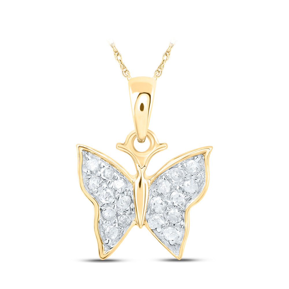 10kt Yellow Gold Womens Round Diamond Butterfly Pendant 1/20 Cttw