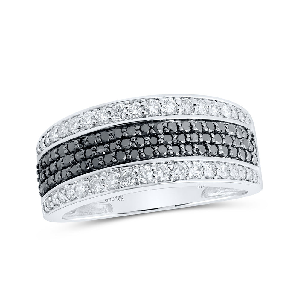 10kt White Gold Mens Round Black Color Treated Diamond Band Ring 1-1/4 Cttw