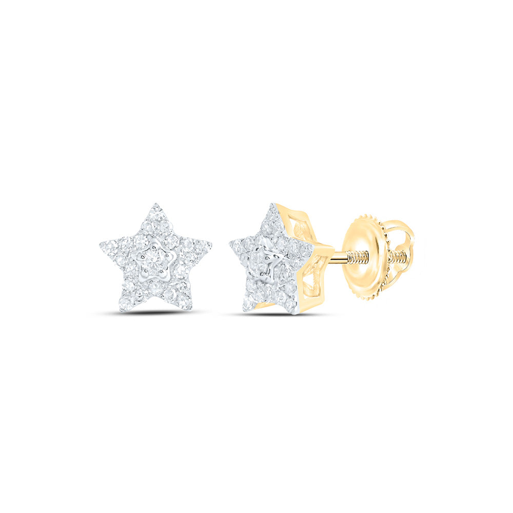 10kt Yellow Gold Womens Round Diamond Star Earrings 1/5 Cttw