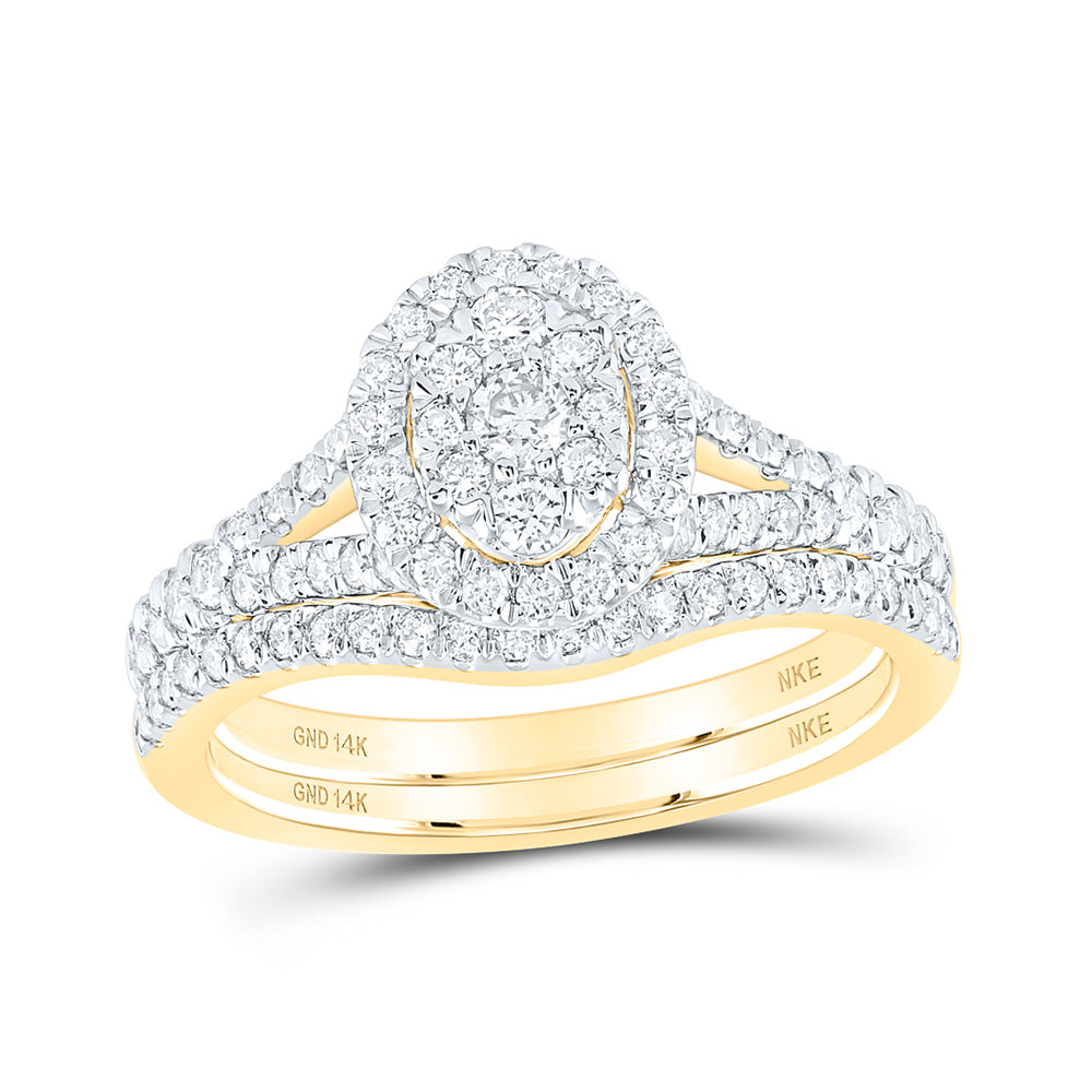 14kt Yellow Gold Round Diamond Oval Bridal Wedding Ring Band Set 3/4 Cttw