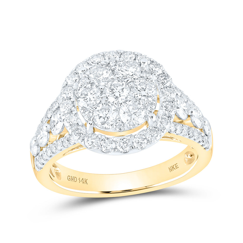 14kt Yellow Gold Womens Round Diamond Cluster Ring 2 Cttw