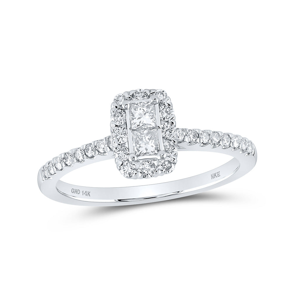 14kt White Gold Womens Princess Diamond 2-stone Ring 1/2 Cttw