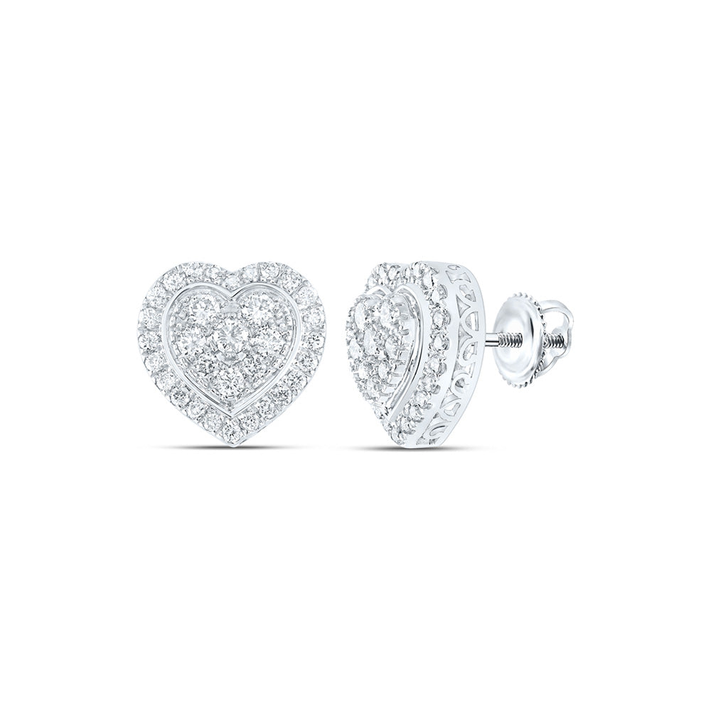 10kt White Gold Womens Round Diamond Heart Earrings 1-1/4 Cttw