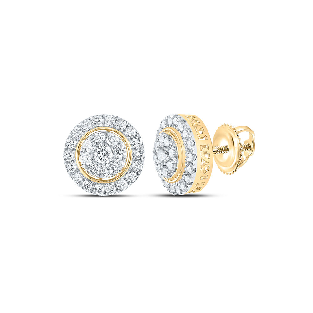 10kt Yellow Gold Womens Round Diamond Cluster Earrings 1-1/4 Cttw