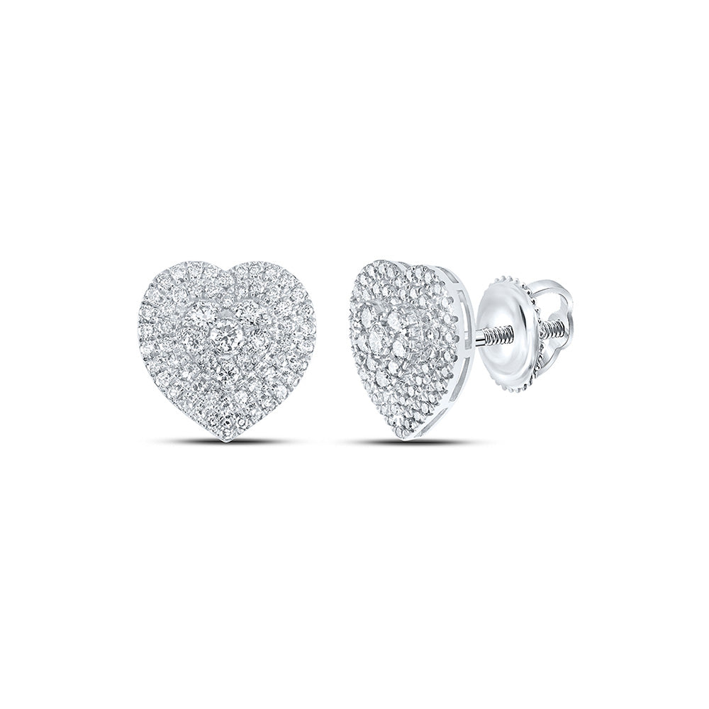 10kt White Gold Womens Round Diamond Heart Earrings 1-1/2 Cttw
