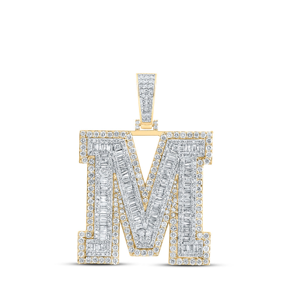 10kt Yellow Gold Mens Baguette Diamond M Initial Letter Charm Pendant 4-3/8 Cttw