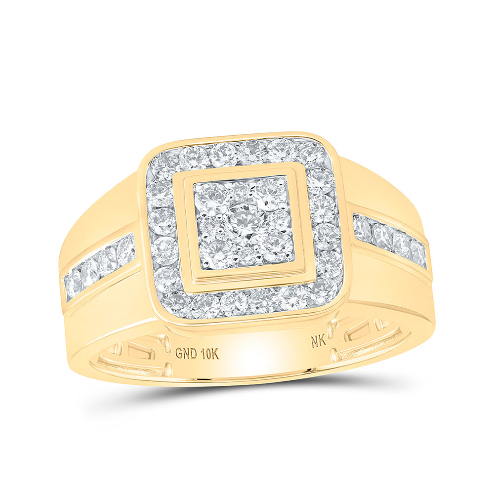 10kt Yellow Gold Mens Round Diamond Square Ring 1 Cttw