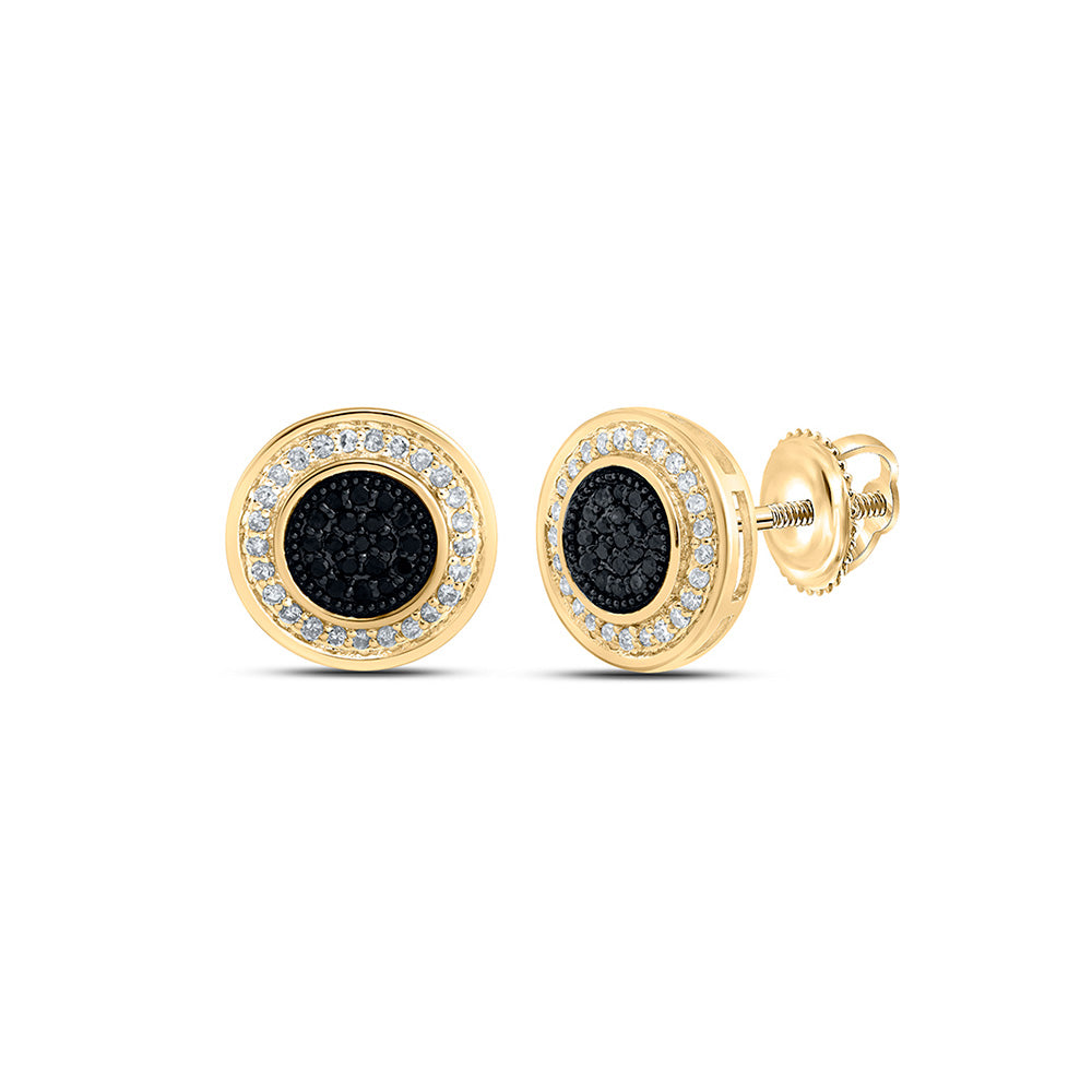 10kt Yellow Gold Round Black Color Treated Diamond Circle Earrings 1/4 Cttw