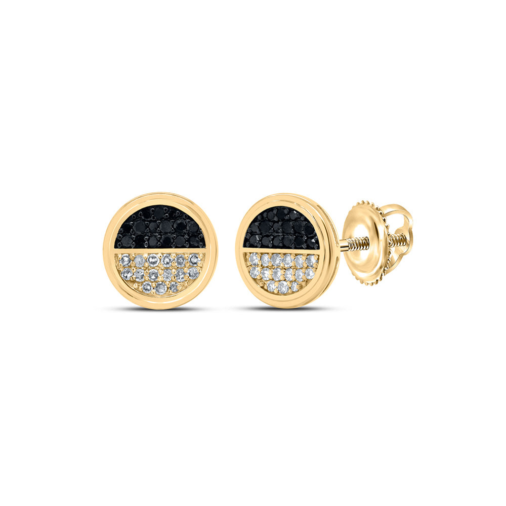 10kt Yellow Gold Round Black Color Enhanced Diamond Circle Earrings 1/4 Cttw