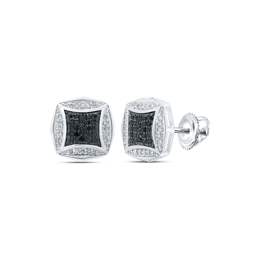 10kt White Gold Round Black Color Enhanced Diamond Square Earrings 1/4 Cttw