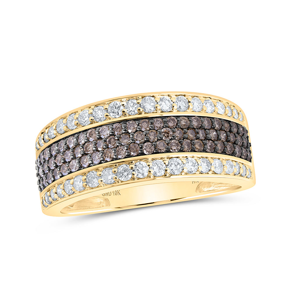 10kt Yellow Gold Mens Round Brown Diamond Band Ring 1-1/4 Cttw