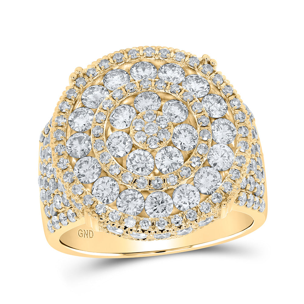 10kt Yellow Gold Mens Round Diamond Cluster Circle Ring 4 Cttw