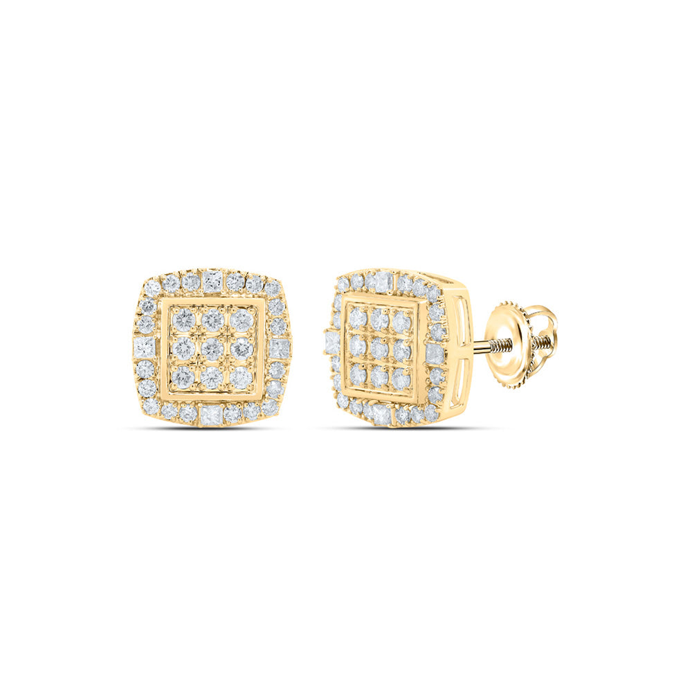 10kt Yellow Gold Round Diamond Square Earrings 1-1/2 Cttw