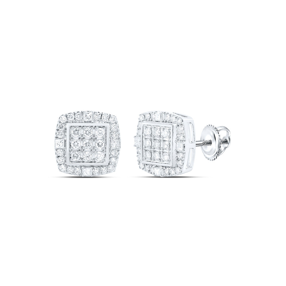 10kt White Gold Round Diamond Square Earrings 1-1/2 Cttw