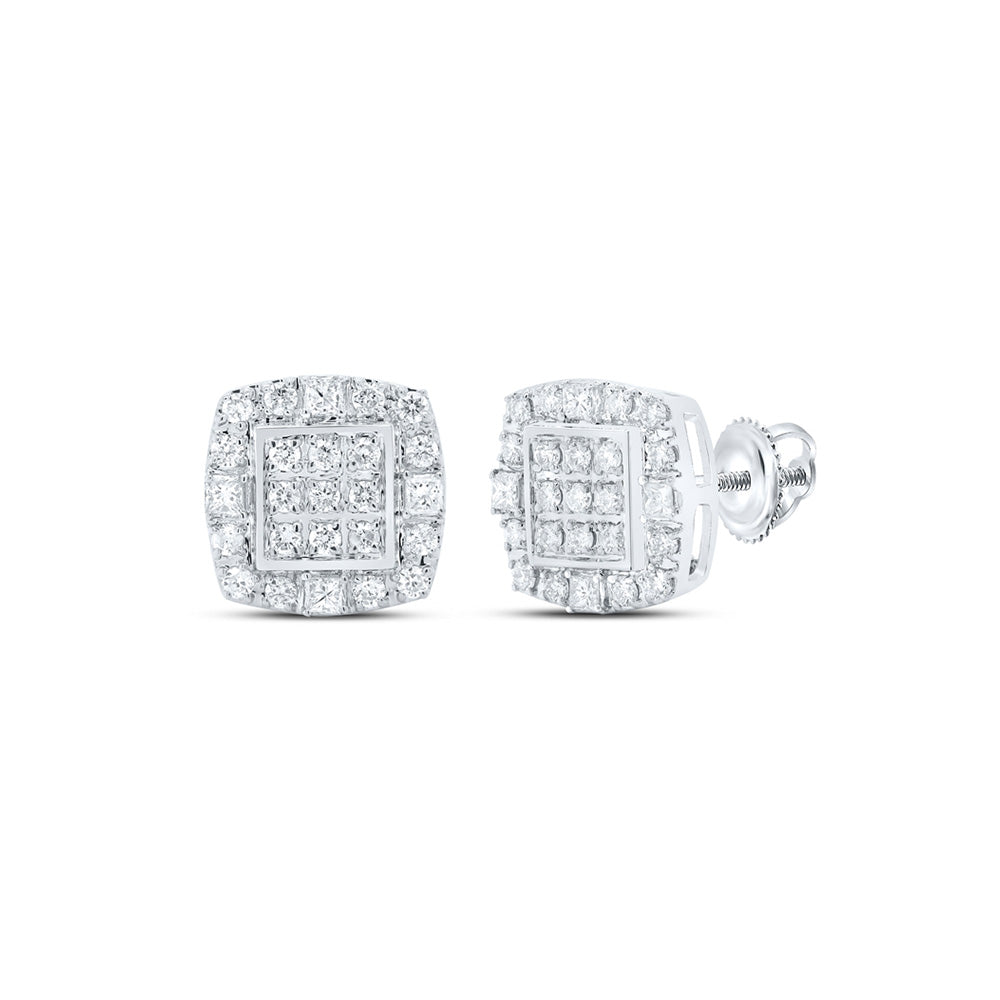 10kt White Gold Round Diamond Square Earrings 1/2 Cttw