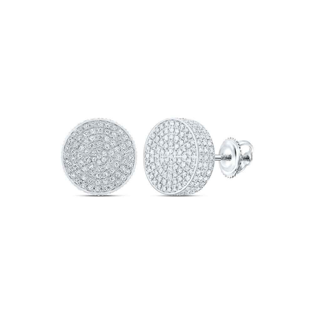 10kt White Gold Round Diamond 3D Circle Earrings 7/8 Cttw