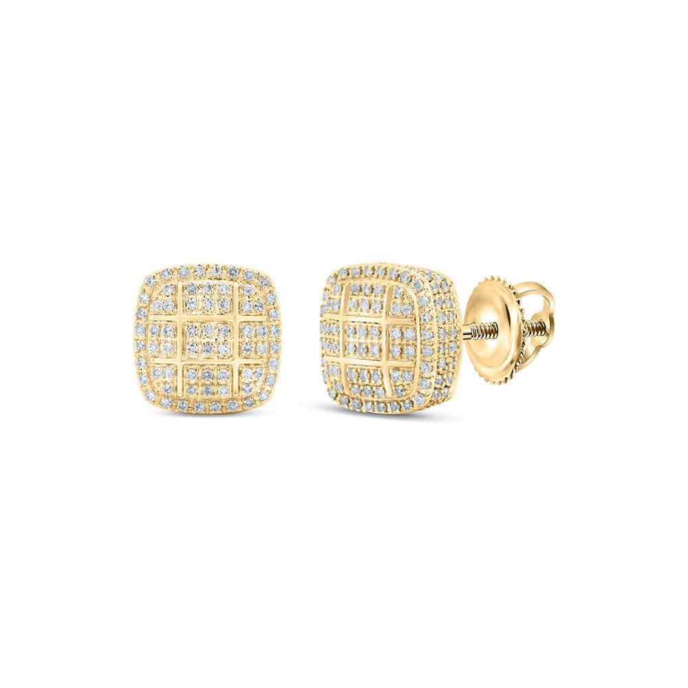 10kt Yellow Gold Round Diamond Square Earrings 5/8 Cttw