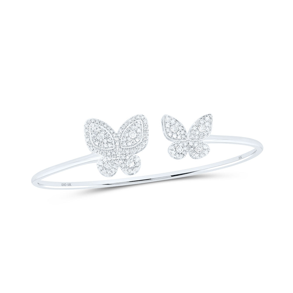 10kt White Gold Womens Round Diamond Butterfly Bangle Bracelet 3/4 Cttw