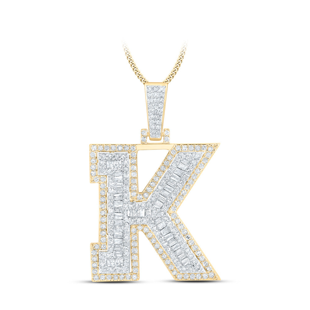 10kt Yellow Gold Mens Round Diamond K Initial Letter Charm Pendant 7/8 Cttw