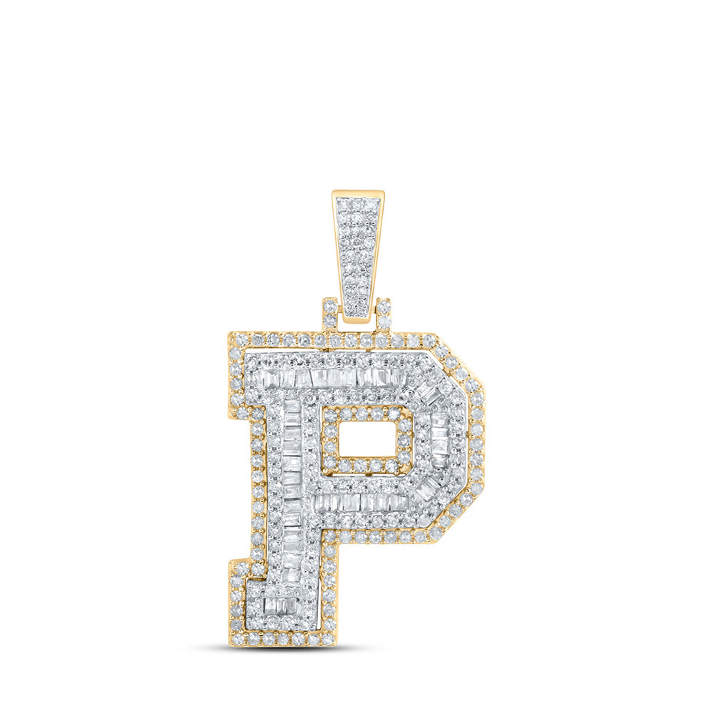 10kt Yellow Gold Mens Round Diamond P Initial Letter Charm Pendant 3/4 Cttw