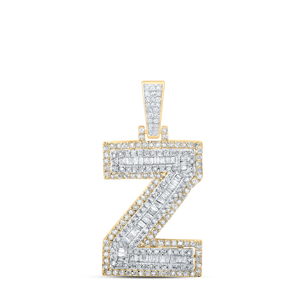 10kt Yellow Gold Mens Round Diamond Z Initial Letter Charm Pendant 1 Cttw
