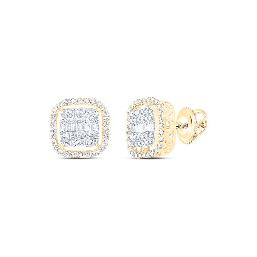 10kt Yellow Gold Womens Baguette Diamond Square Earrings 5/8 Cttw