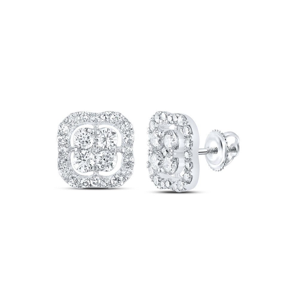 10kt White Gold Womens Round Diamond Square Earrings 1 Cttw