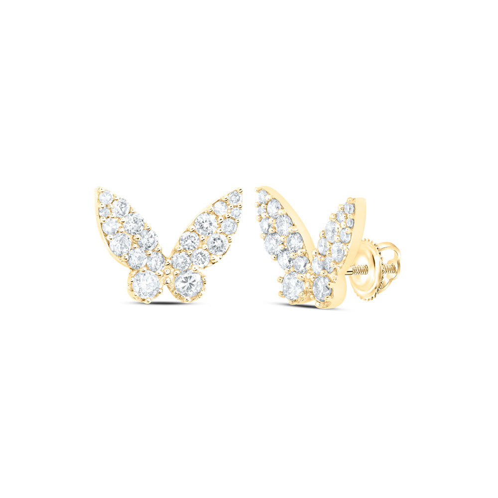 Gold Butterfly Earrings 1/2 Cttw Natural Round Diamonds Womens (1.28 grams)