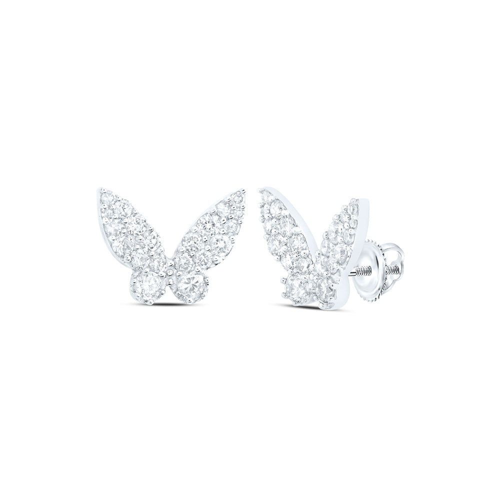 Gold Butterfly Earrings 1/2 Cttw Natural Round Diamonds Womens (1.28 grams)