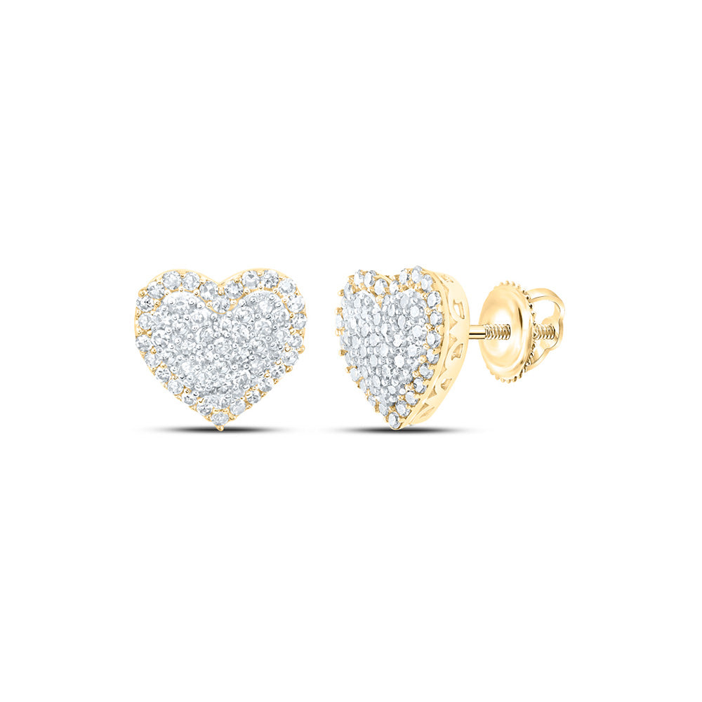 10kt Yellow Gold Womens Round Diamond Heart Earrings 1/2 Cttw