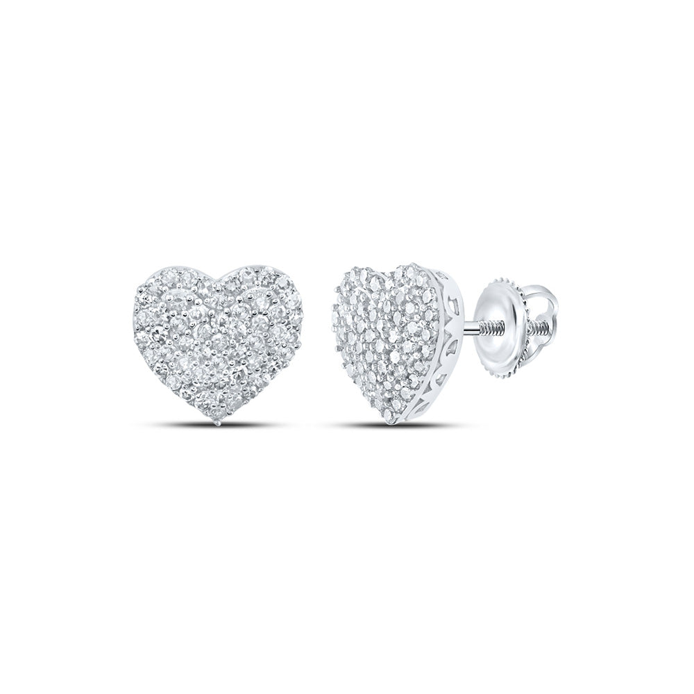 10kt White Gold Womens Round Diamond Heart Earrings 1/2 Cttw