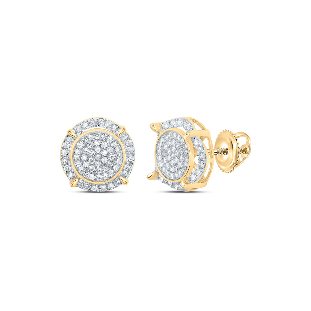 10kt Yellow Gold Round Diamond Cluster Earrings 3/4 Cttw