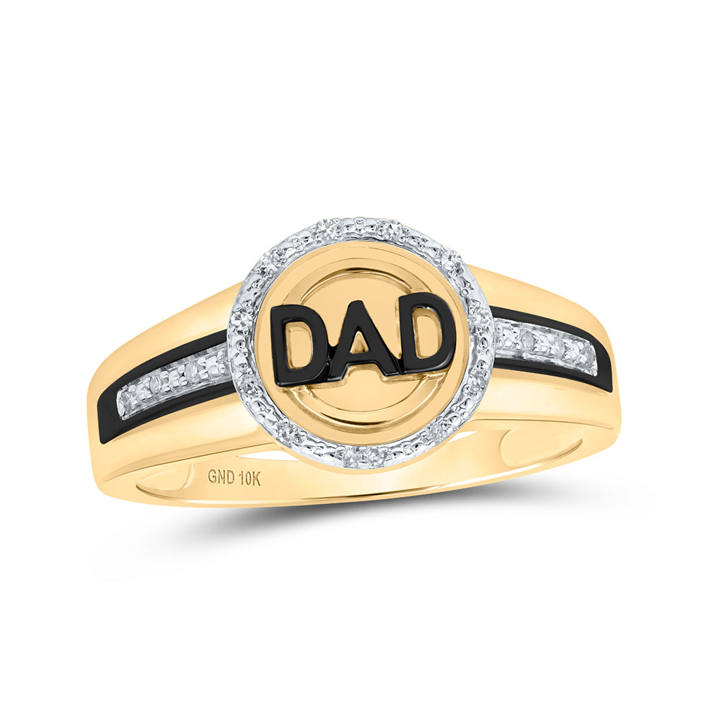 10kt Yellow Gold Mens Round Diamond DAD Circle Ring 1/12 Cttw