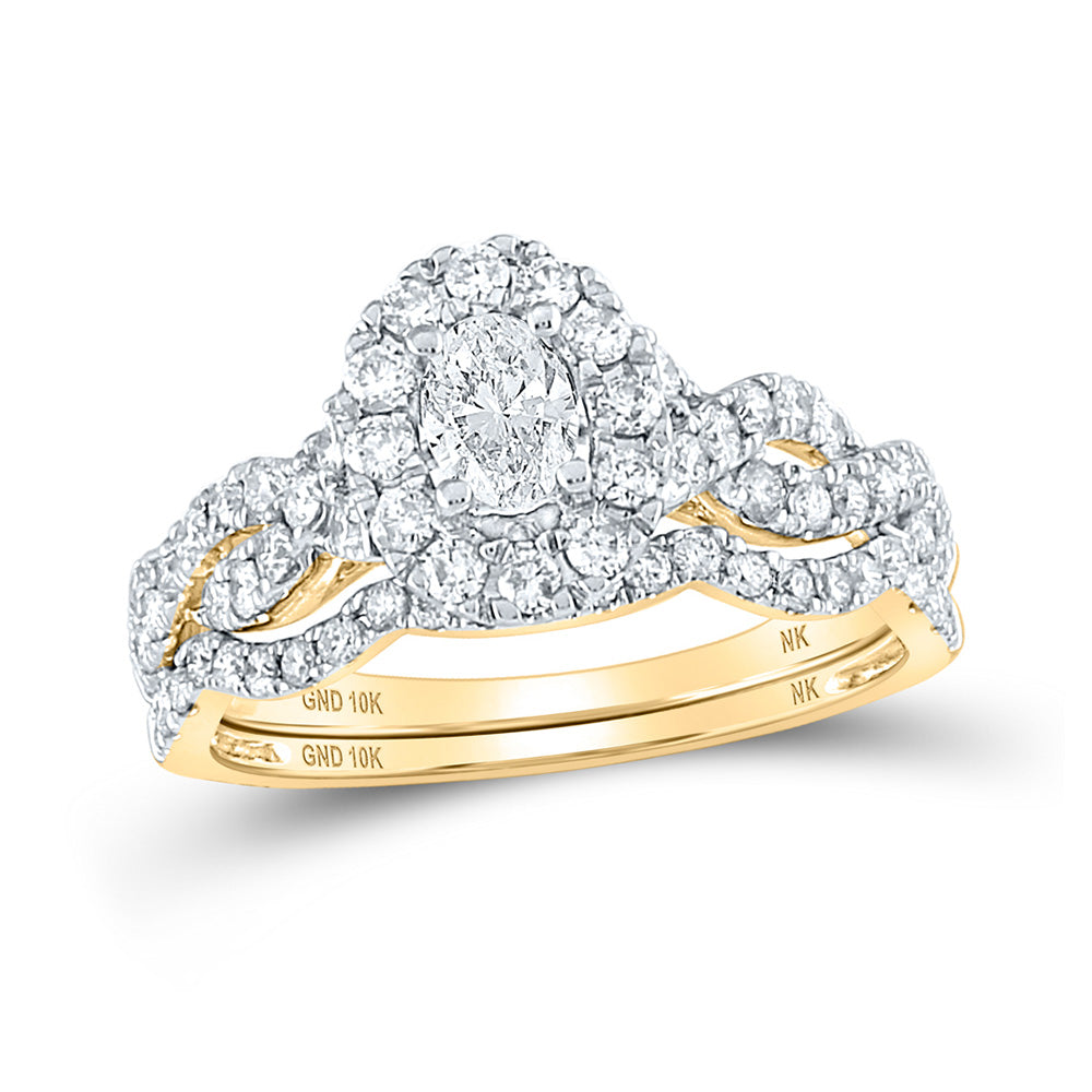 10kt Yellow Gold Oval Diamond Halo Bridal Wedding Ring Band Set 1 Cttw