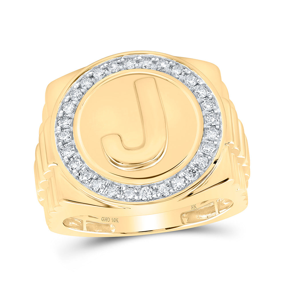 10kt Yellow Gold Mens Round Diamond Letter J Circle Ring 1/2 Cttw