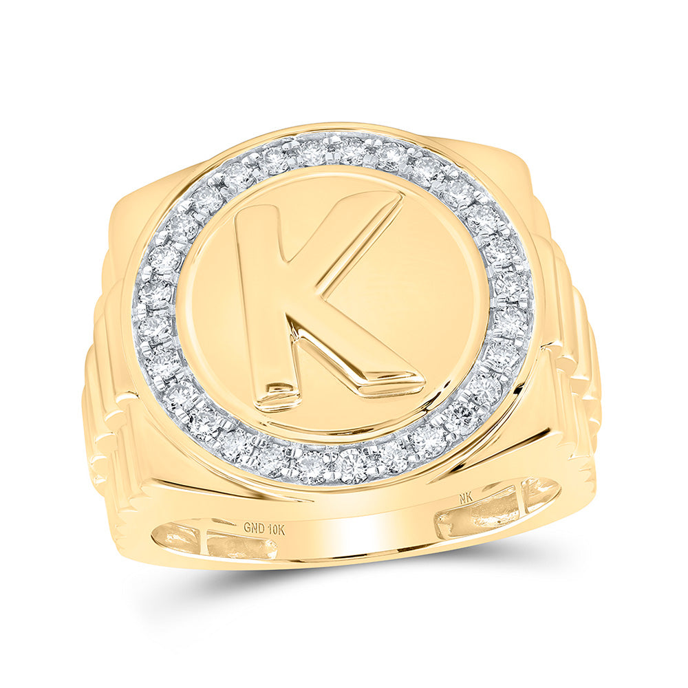10kt Yellow Gold Mens Round Diamond Letter K Circle Ring 1/2 Cttw