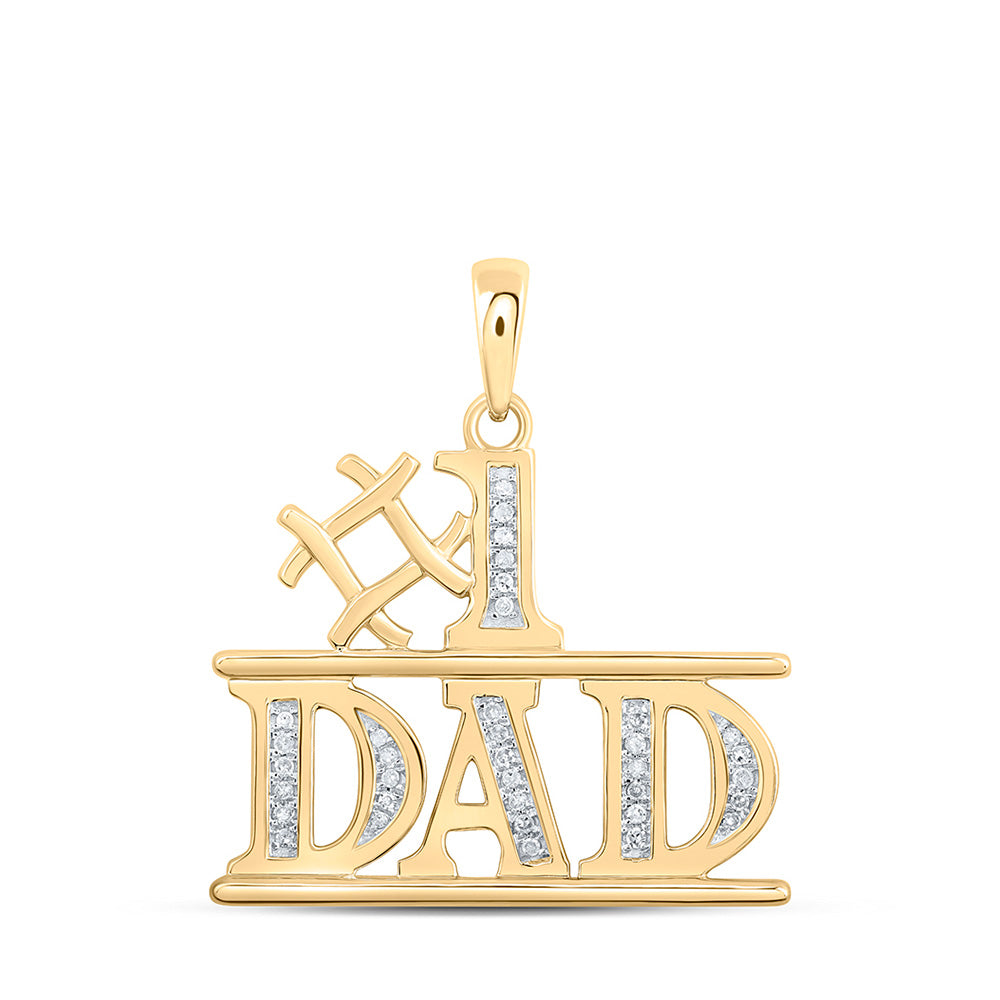 10kt Yellow Gold Mens Round Diamond Number 1 Dad Charm Pendant 1/10 Cttw