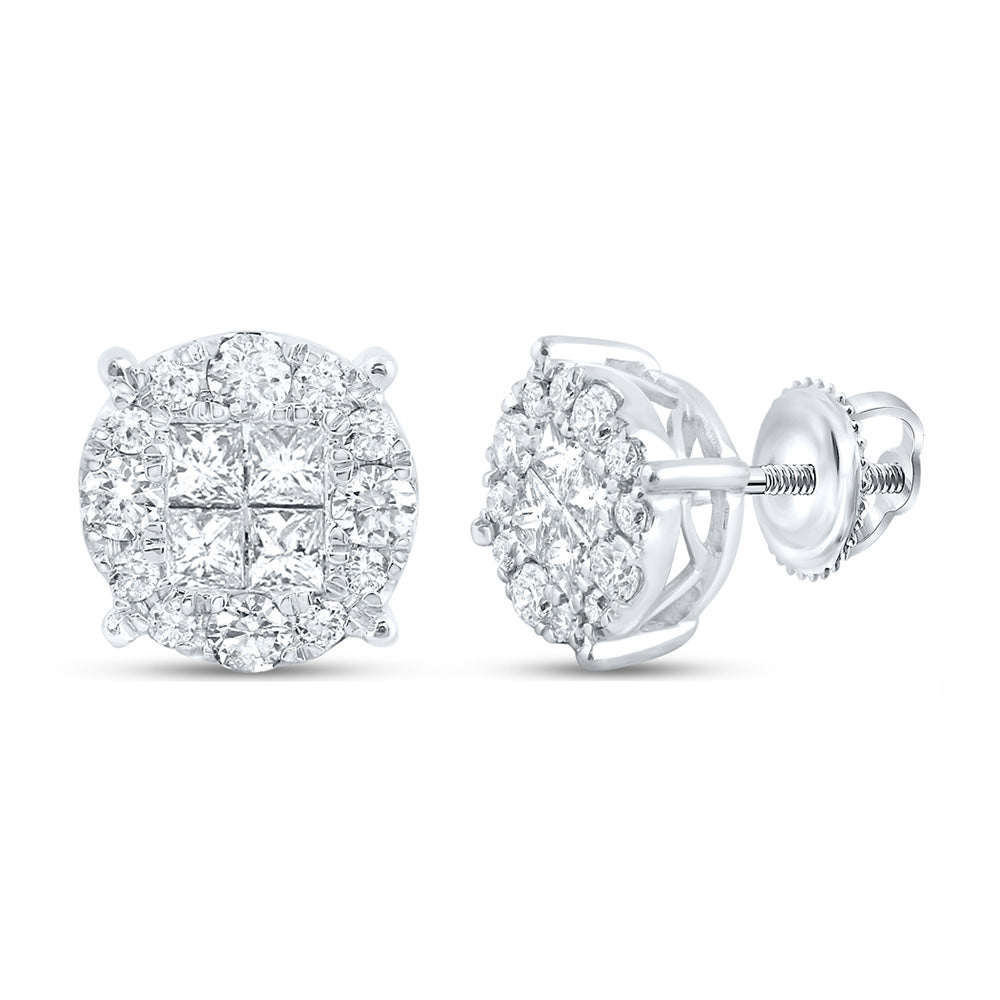 14kt White Gold Womens Princess Diamond Cluster Earrings 1 Cttw