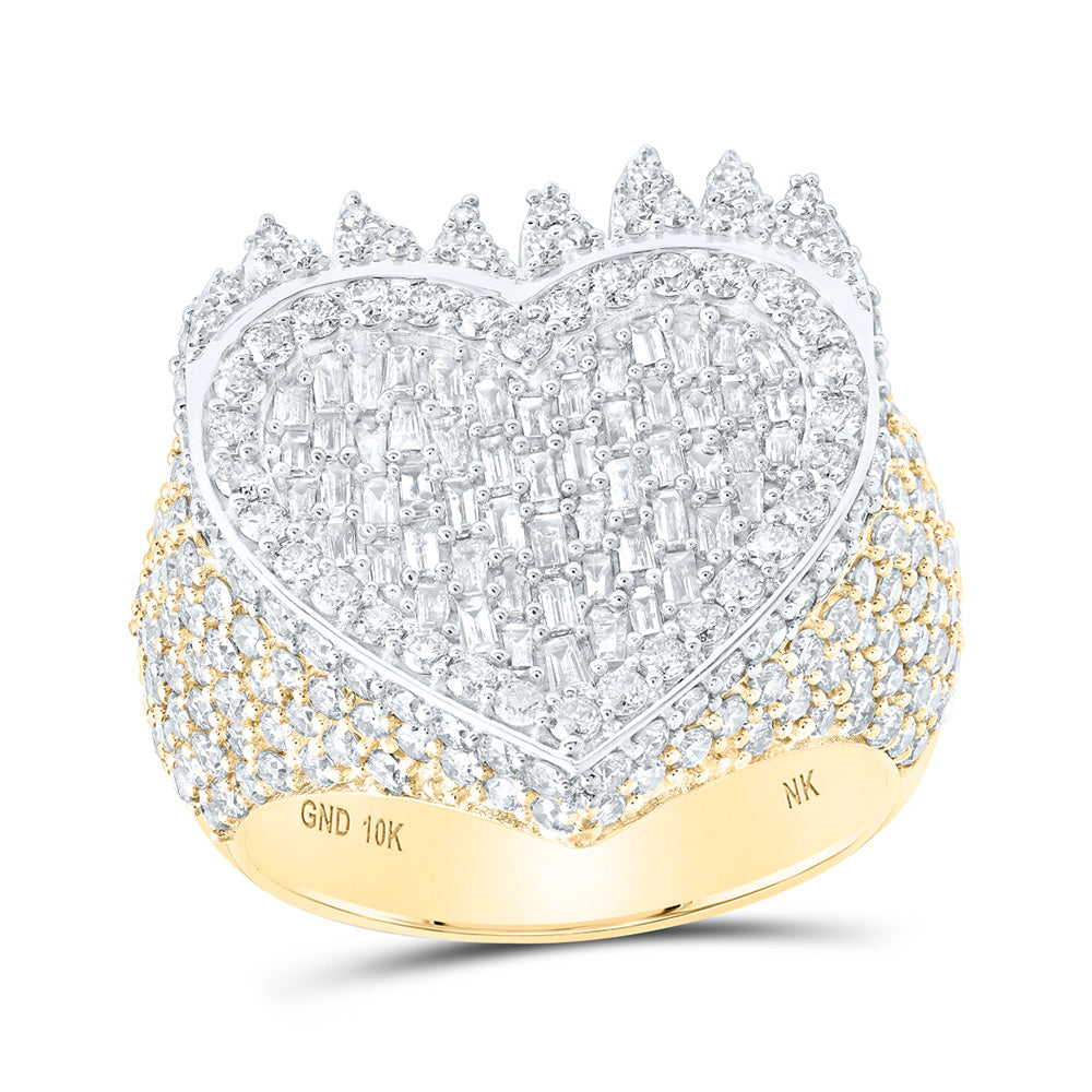 10kt Yellow Gold Womens Baguette Diamond Heart Ring 3 Cttw