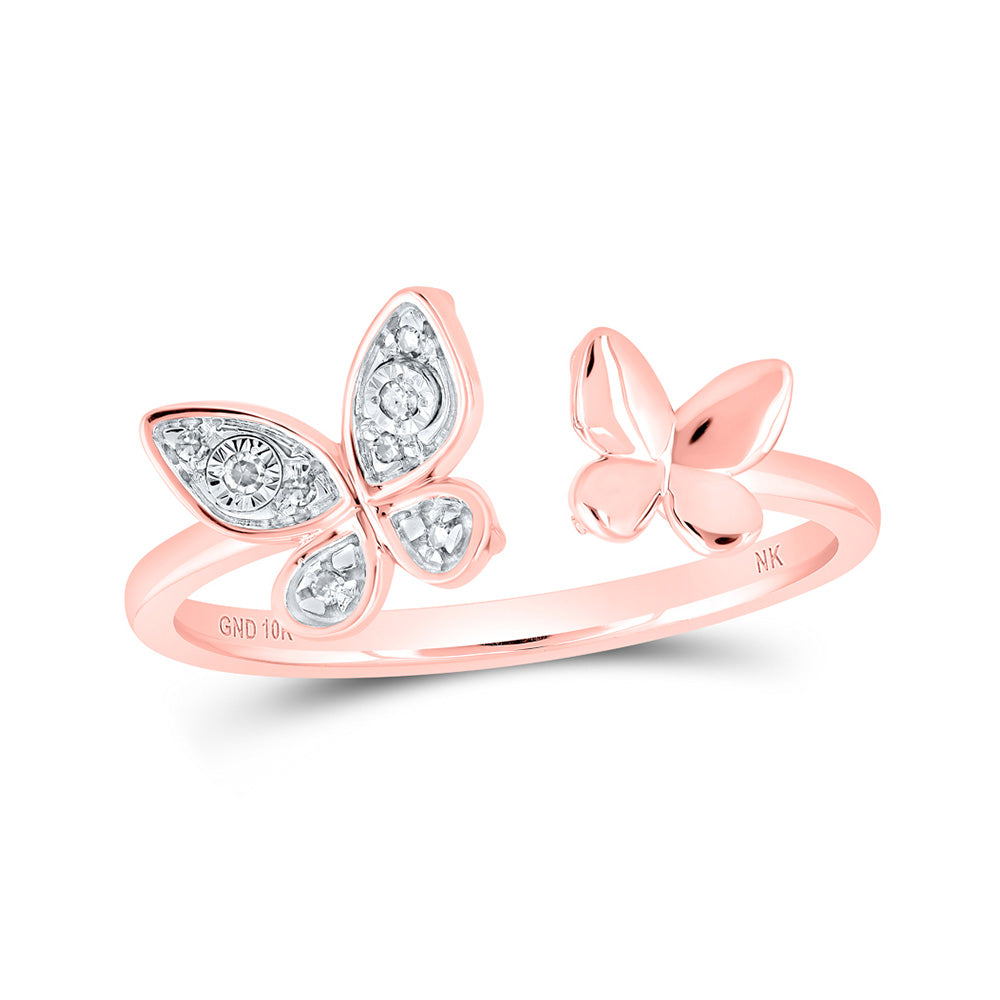 10kt Rose Gold Womens Round Diamond Butterfly Ring .03 Cttw