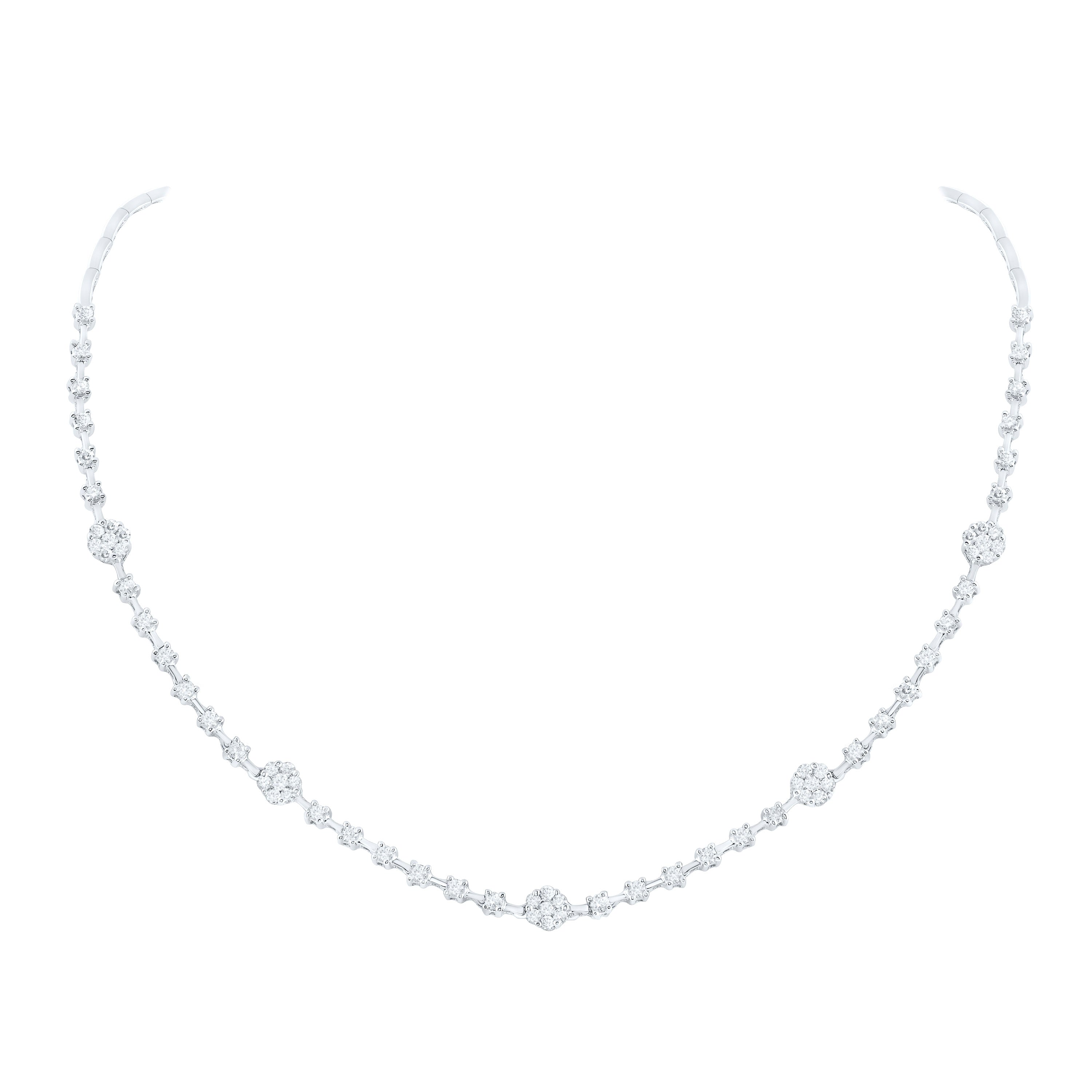 14kt White Gold Womens Round Diamond 16-inch Flower Cluster Necklace 2 Cttw
