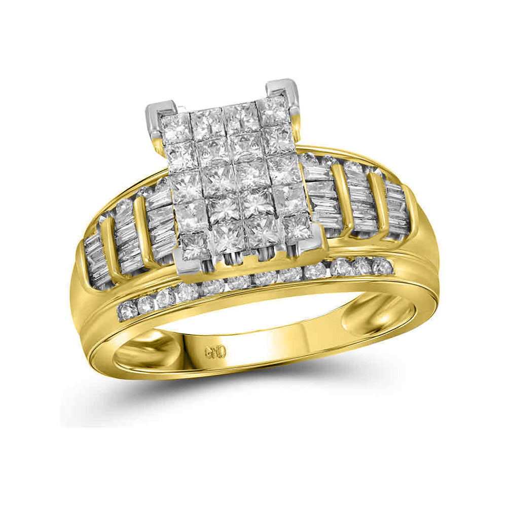 14kt Yellow Gold Princess Diamond Cluster Bridal Wedding Engagement Ring 2 Cttw