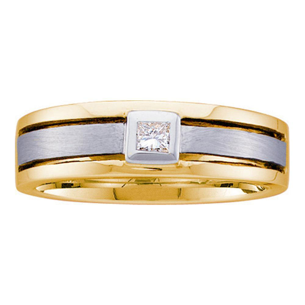 Gold Band Wedding Ring 1/6 Cttw Princess Natural Diamond Mens