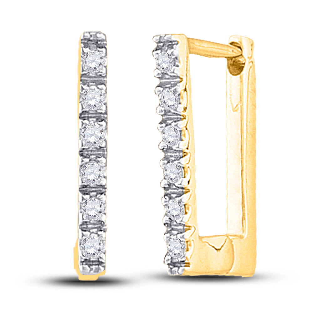 10kt Yellow Gold Womens Round Diamond Rectangle Notched-post Hoop Earrings 1/20 Cttw