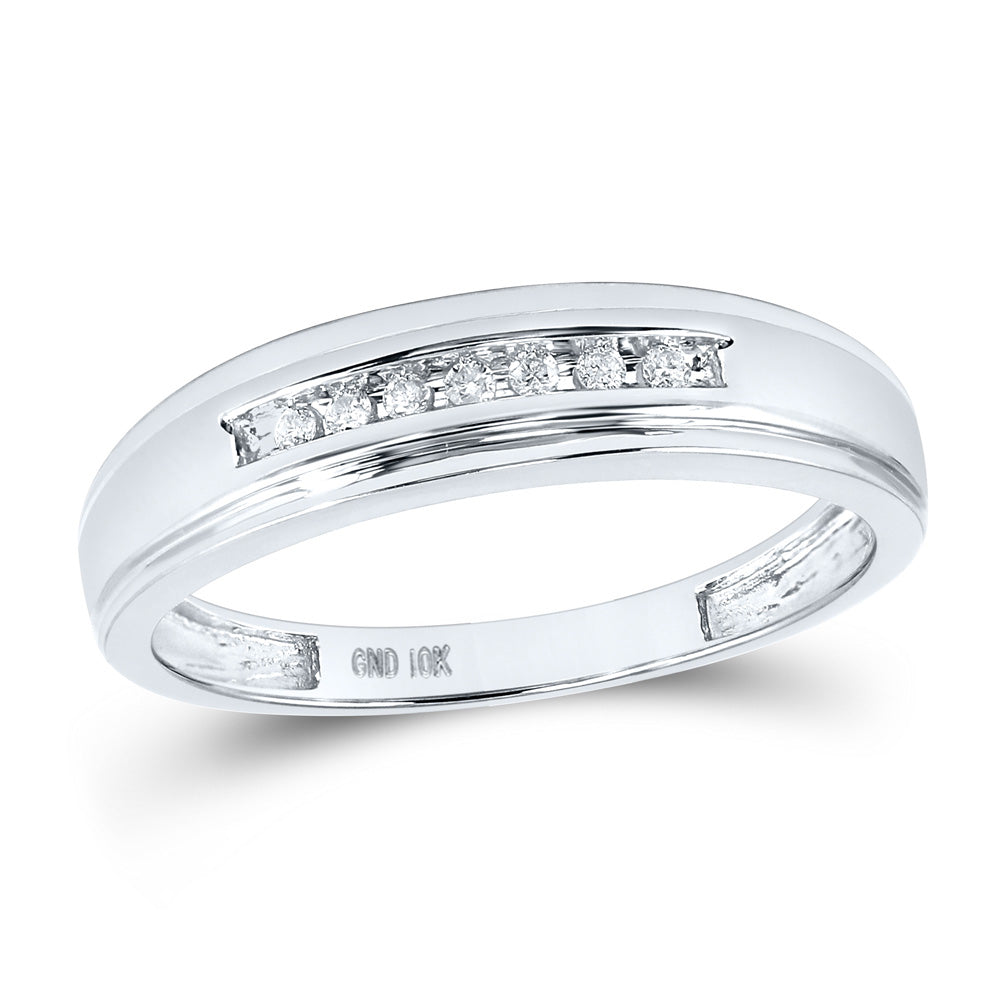 10kt White Gold Mens Round Diamond Wedding Band Ring 1/12 Cttw