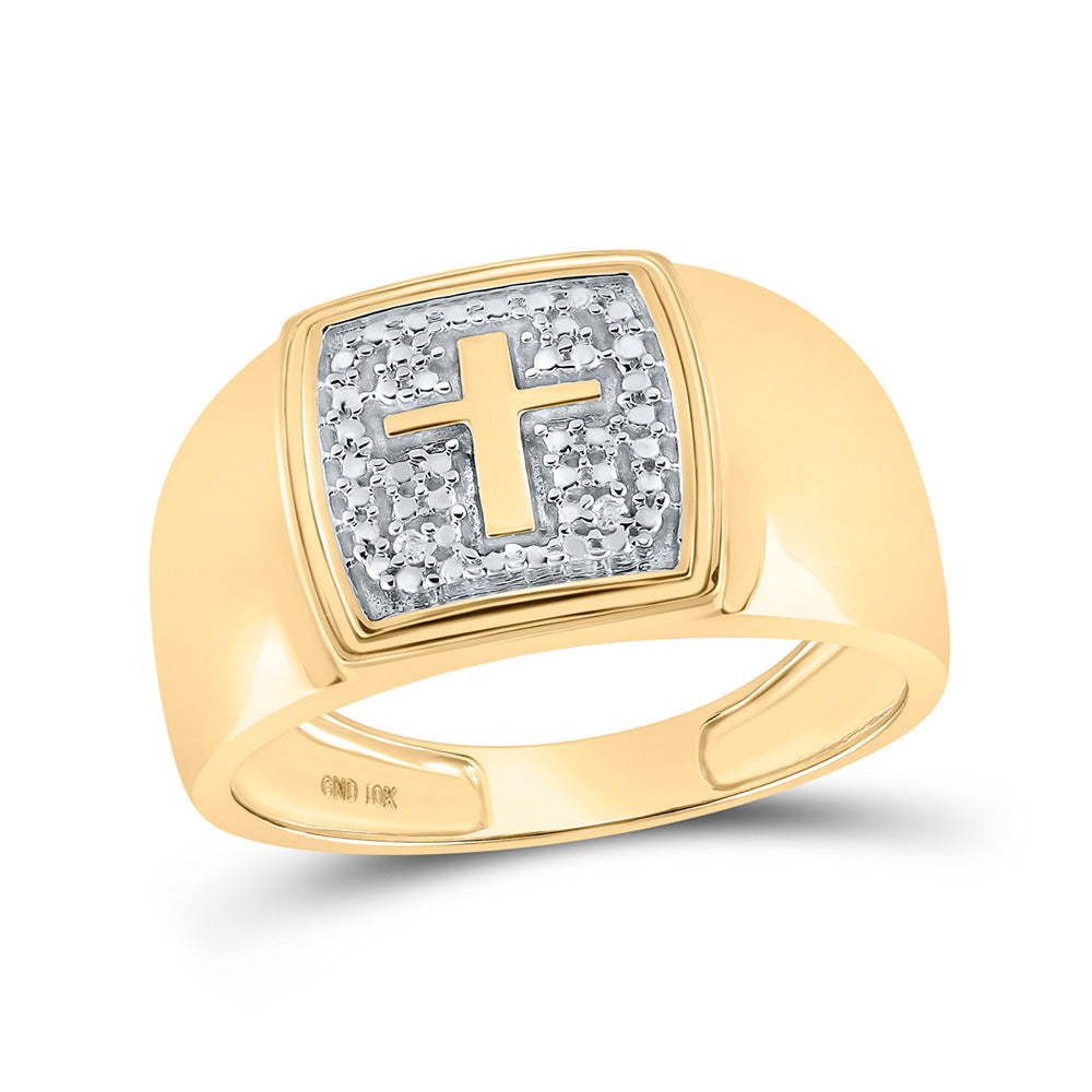 10kt Yellow Gold Mens Round Diamond Cross Band Ring .02 Cttw
