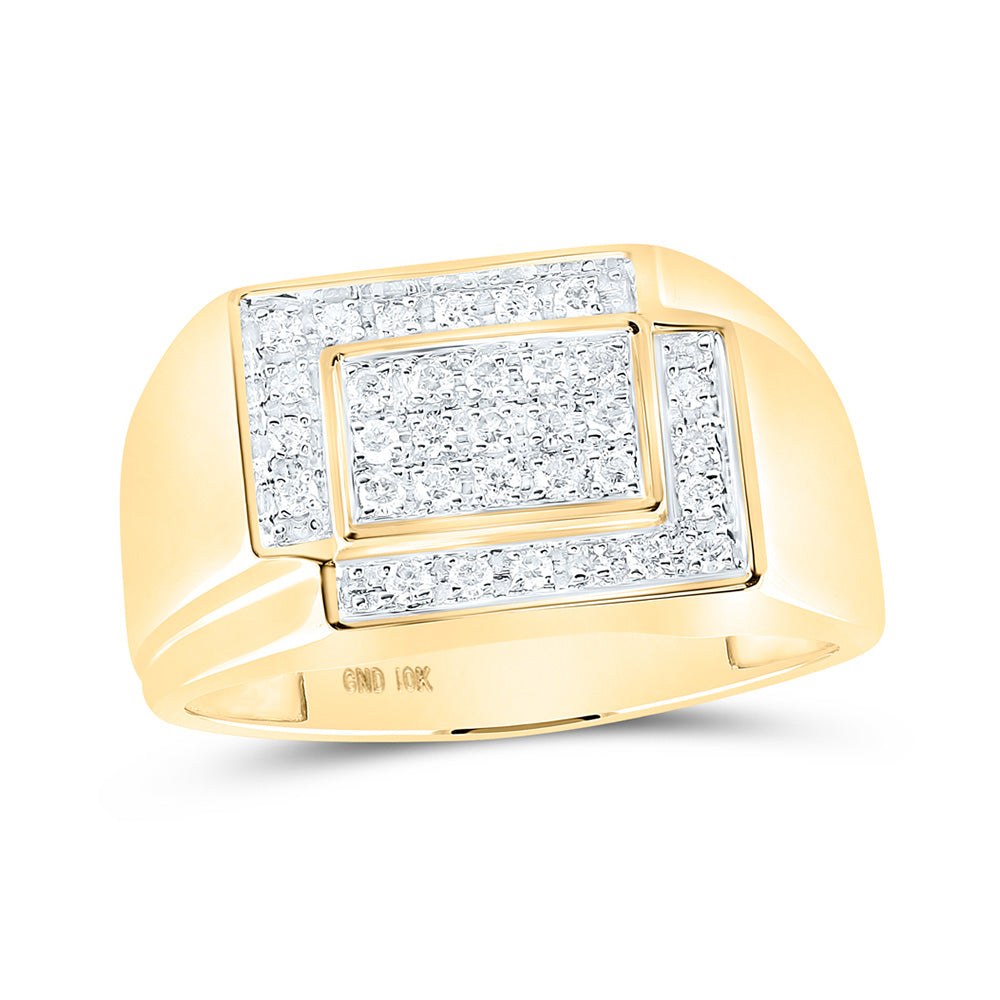Gold Rectangle Cluster Ring 1/4 Cttw Round Natural Diamond Mens (4.07