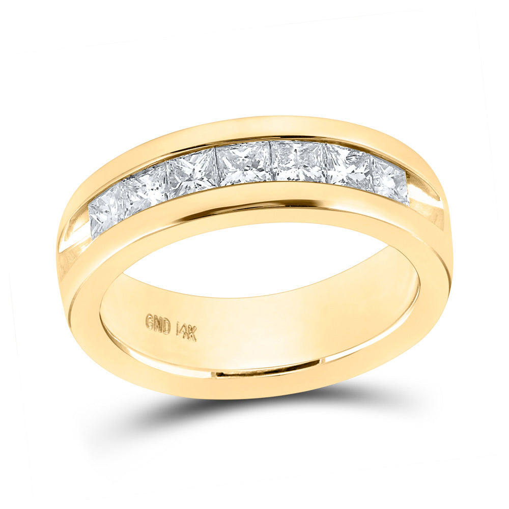 Gold Band Wedding Ring 1-1/2 Cttw Princess Natural Diamond Mens